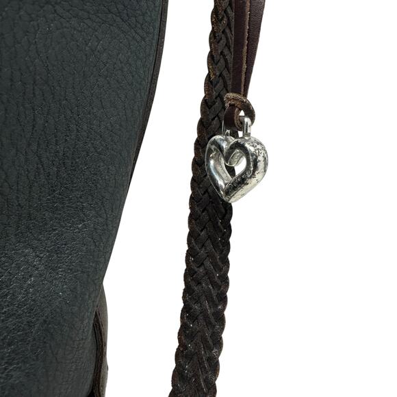 Brighton Bucket Bag Vintage Large Crossbody Pebbled Leather Black Brown‎ - Picture 4 of 11